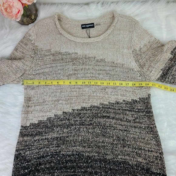 Karl Lagerfeld Rolled Neck Ombre Knit Pullover Sweater 3/4 Sleeves Large NWT - Picture 5 of 8